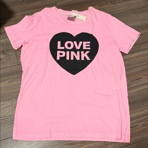 Victoria's Secret PINK Love Pink Black Heart Logo T Shirt Short Sleeves - Large